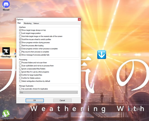 DropIt options menu.