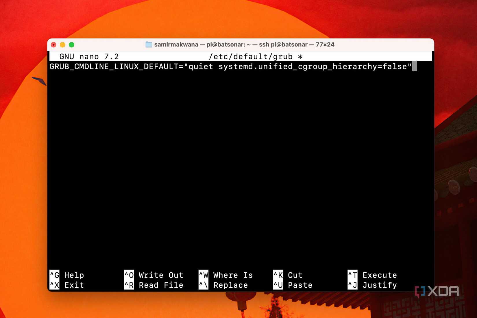 Edit cmdline.txt file from Terminal in Raspberry Pi