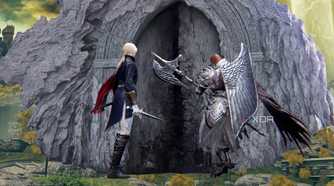 Elden Ring Nightreign Duchess and Guardian walking into decaying door.