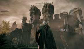 An image from Elden Ring, showing the player character standing in front of Stormveil Castle.