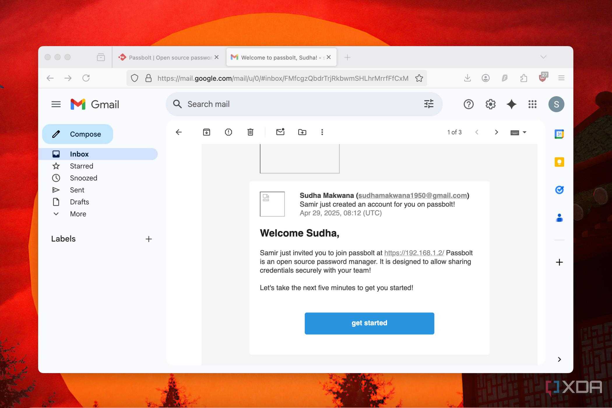 A screenshot of an email invite to join Passbolt