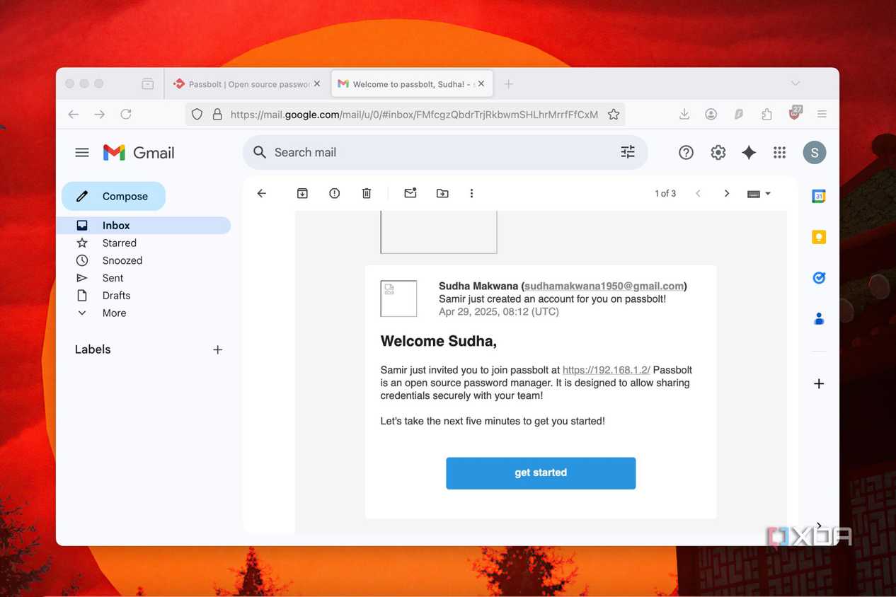A screenshot of an email invite to join Passbolt