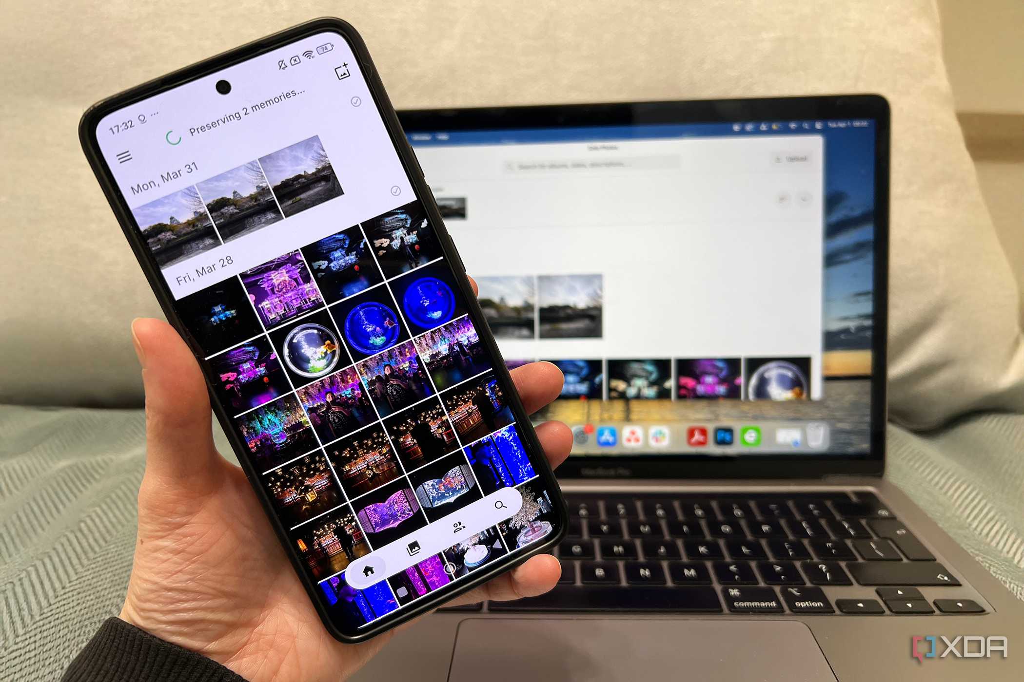 Ente Photos on Android mobile and MacBook computer