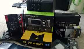 stack of pc parts ready to build