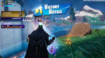 An image from the game Fortnite, showing Batman winning a match.