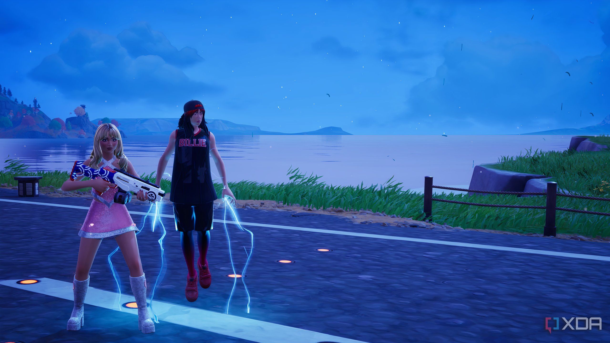 An image from the game Fortnite, showing musical artists Billie Eilish and Sabrina Carpenter.