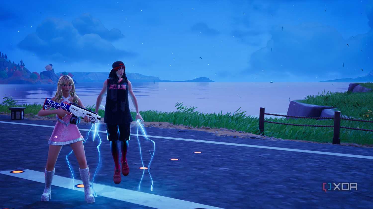 An image from the game Fortnite, showing musical artists Billie Eilish and Sabrina Carpenter.