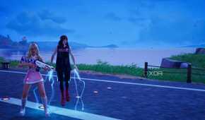 An image from the game Fortnite, showing musical artists Billie Eilish and Sabrina Carpenter.