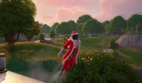 An image from the game Fortnite, showing rapper Snoop Dogg leaping off a train.