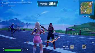 An image from the game Fortnite, showing Sabrina Carpenter looking at Billie Eilish.
