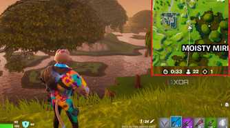 An image from the game Fortnite, showing the mini-map zoomed-in and highlighted on the right side of the screen.