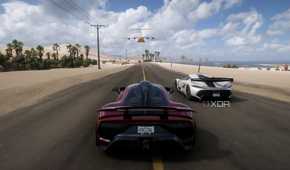 The opening of Forza Horizon 5, showing a red Mercedes AMG-ONE racing along a beach.