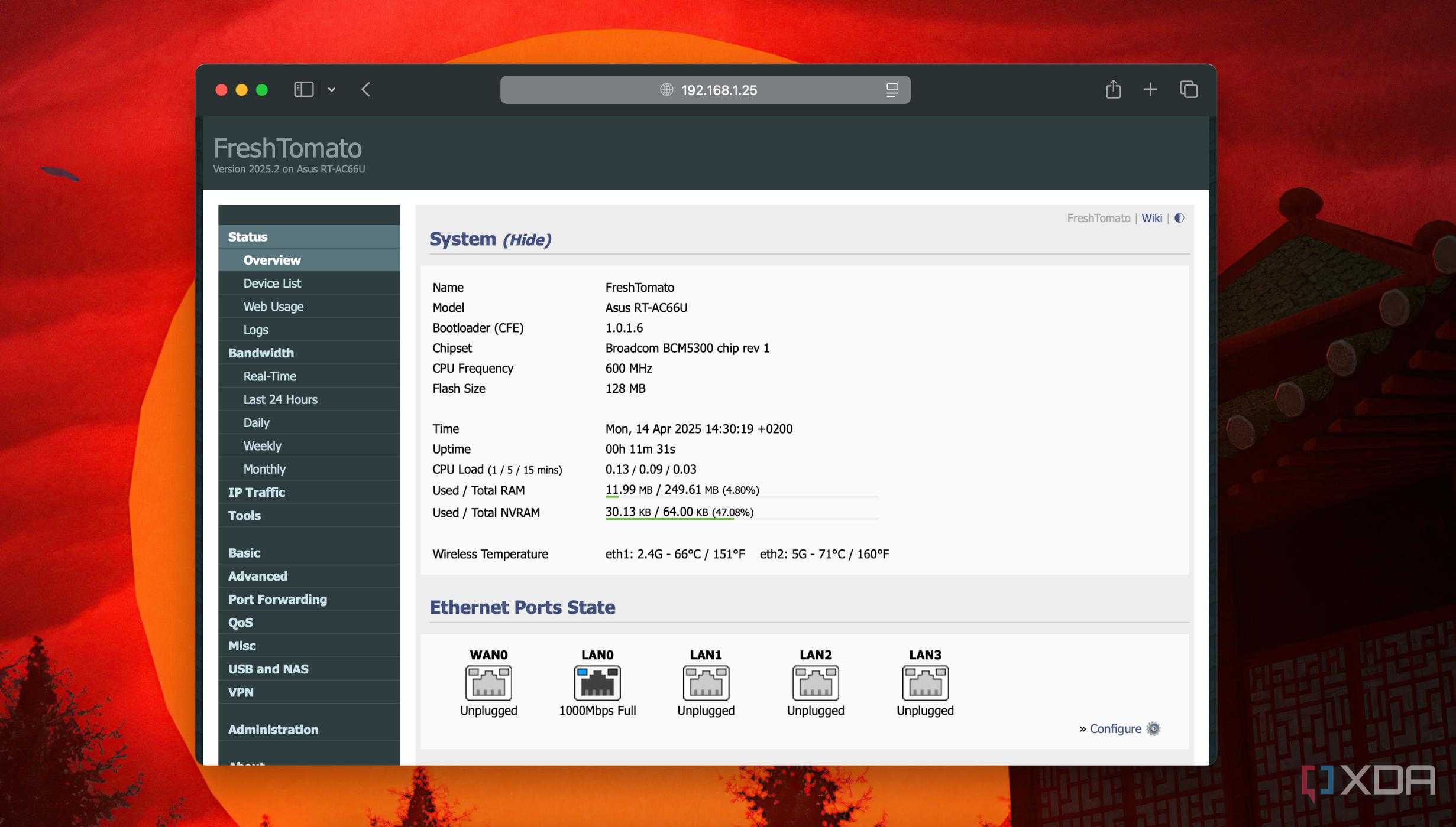 Screenshot of FreshTomato custom firmware on ASUS RT-AC66U router