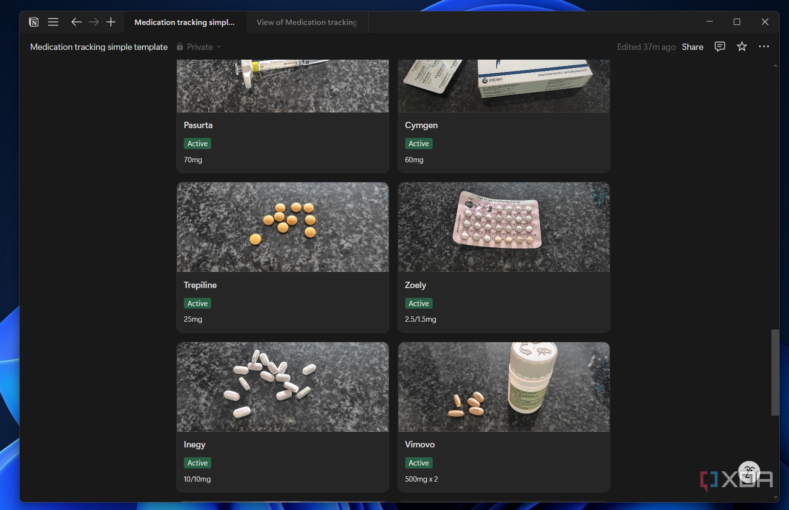 I set up a Notion page to track my medication for free