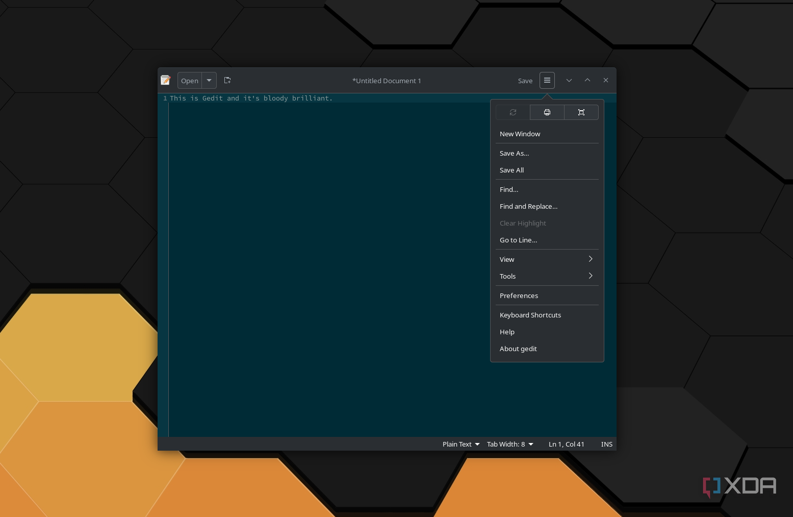 Gedit menu