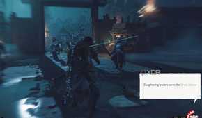 A screenshot from the game Ghost of Tsushima, showing the player character being prompted to press L3 and R3.