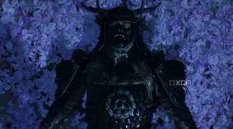 A screenshot from Ghost of Tsushima, showing Jin Sakai wearing Sakai armor and laying down on a bed of lilac petals.