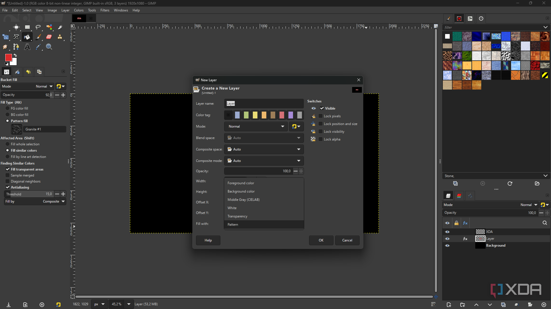 GIMP create new pattern layer