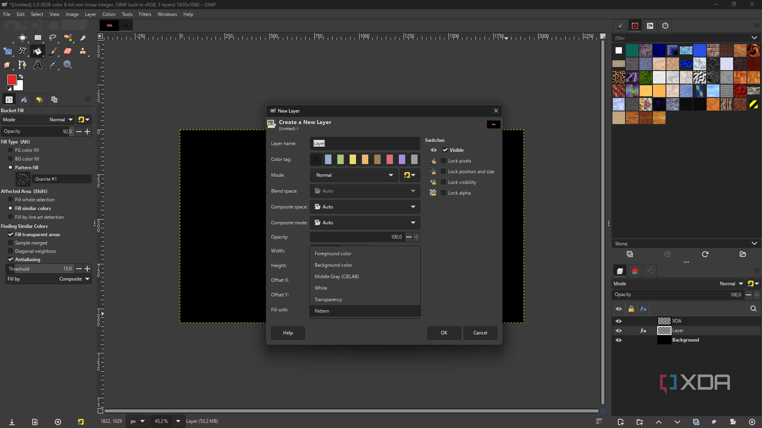 GIMP create new pattern layer