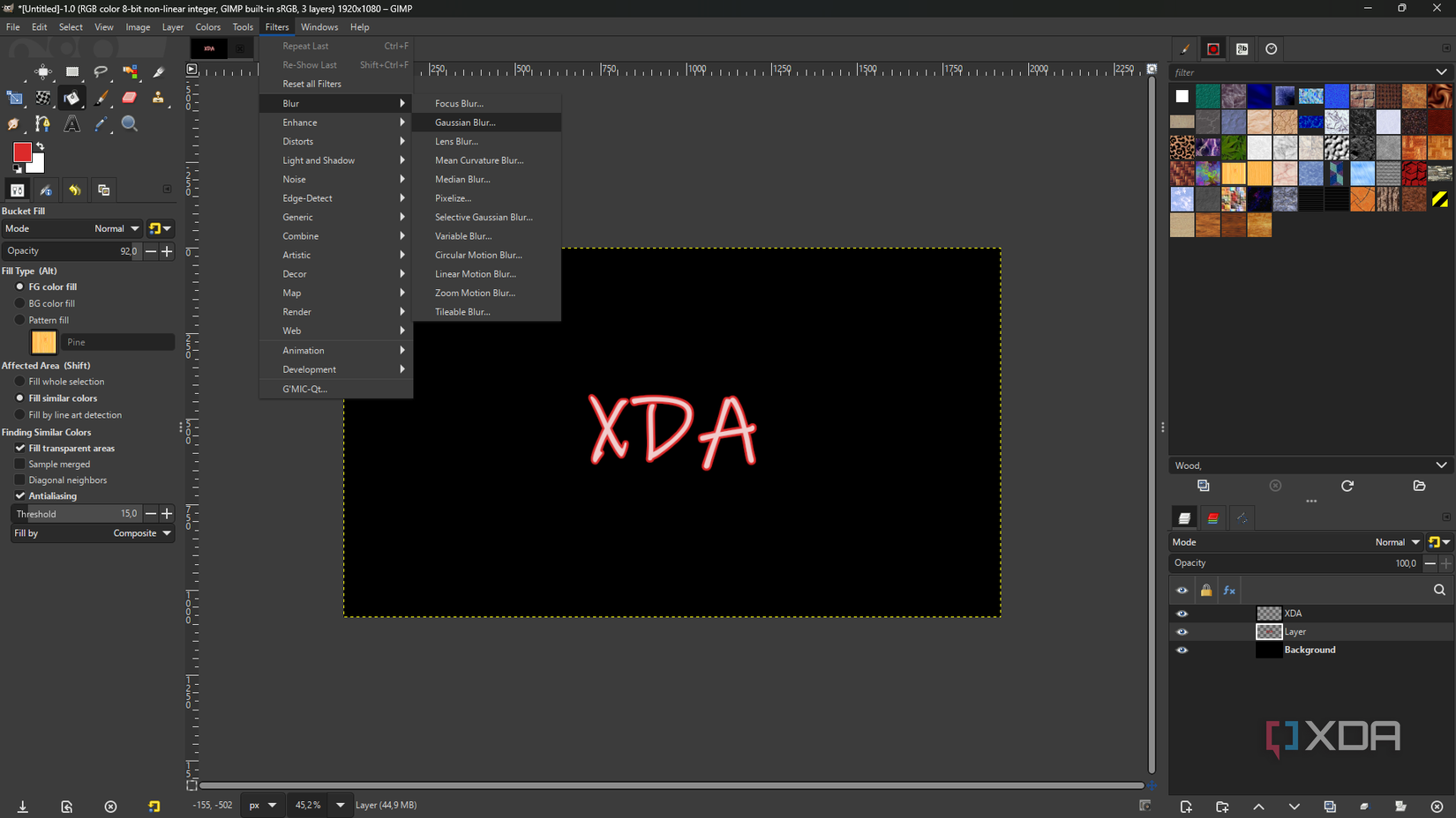 GIMP locate Gausian Blur