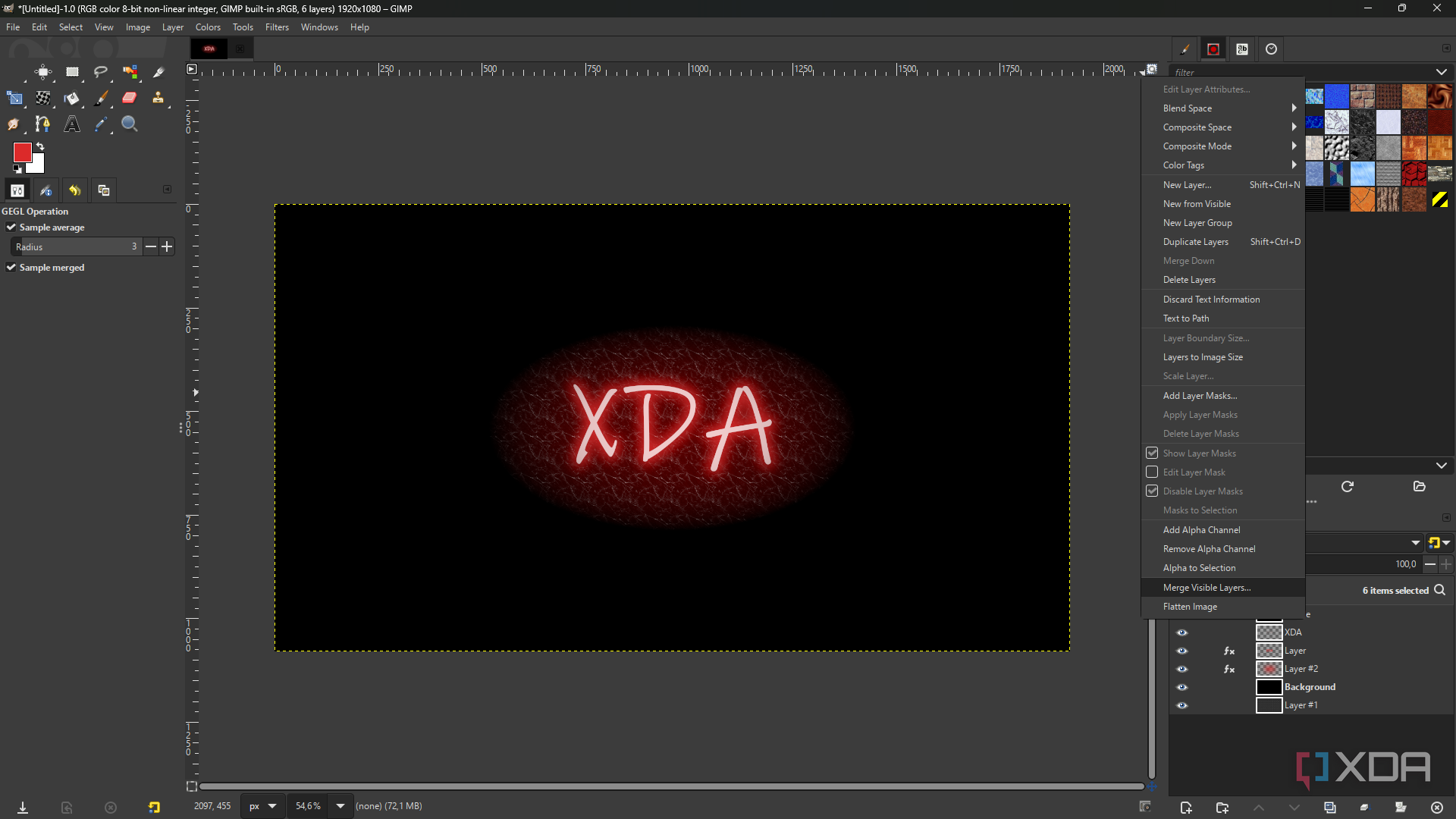 GIMP merging layers