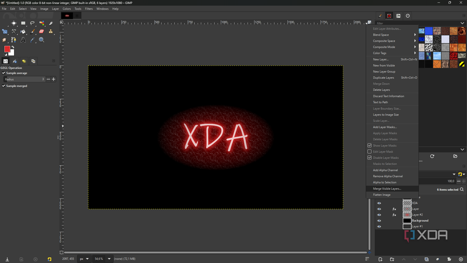 GIMP merging layers