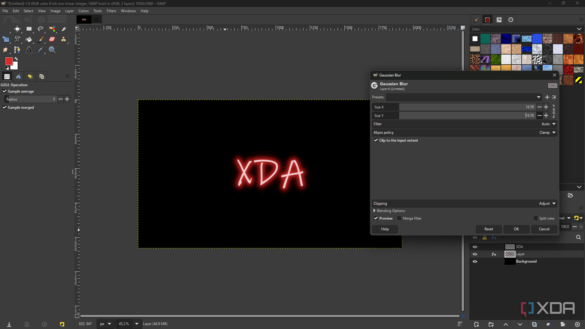 GIMP modify Gaussian blur