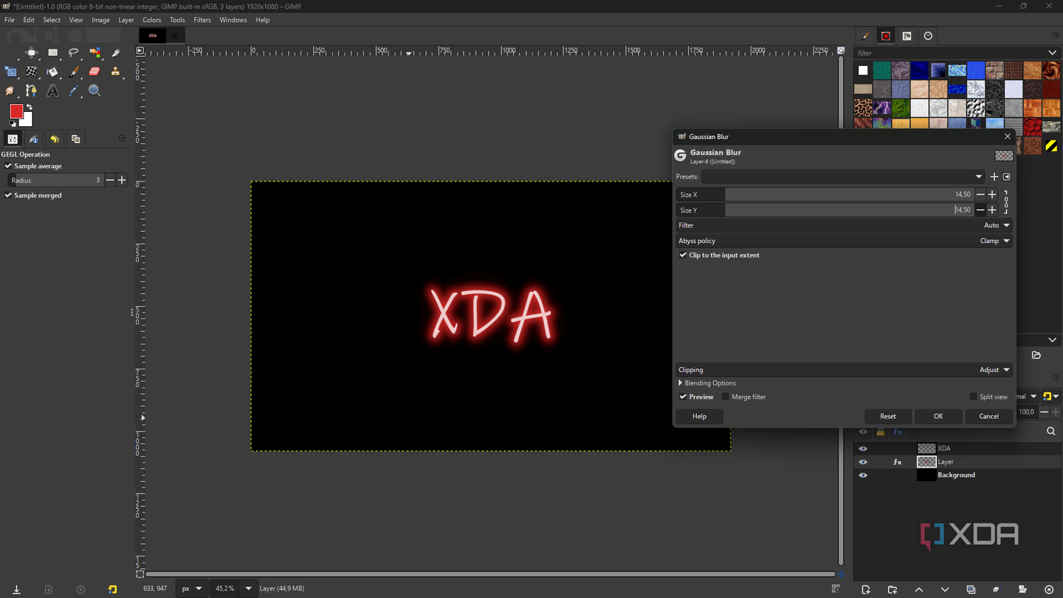 GIMP modify Gaussian blur