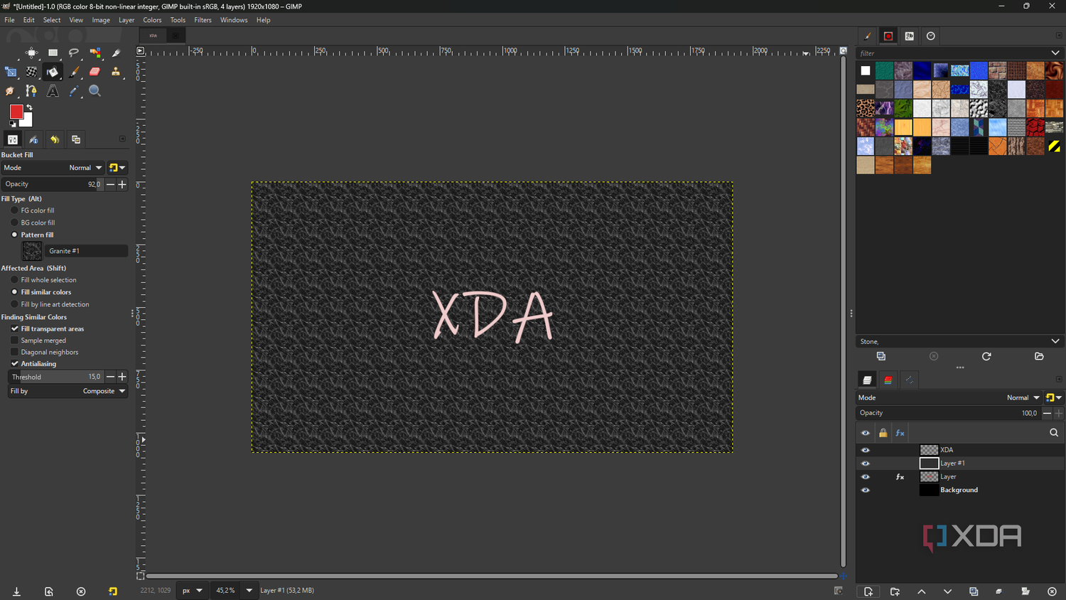 GIMP select pattern fill