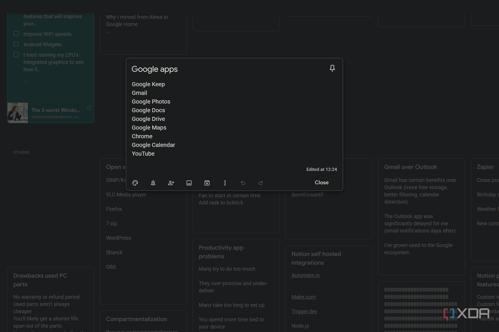 a google keep text note with google apps