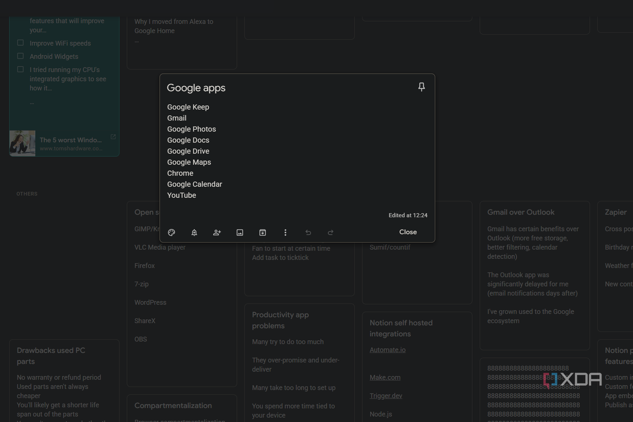 a google keep text note with google apps