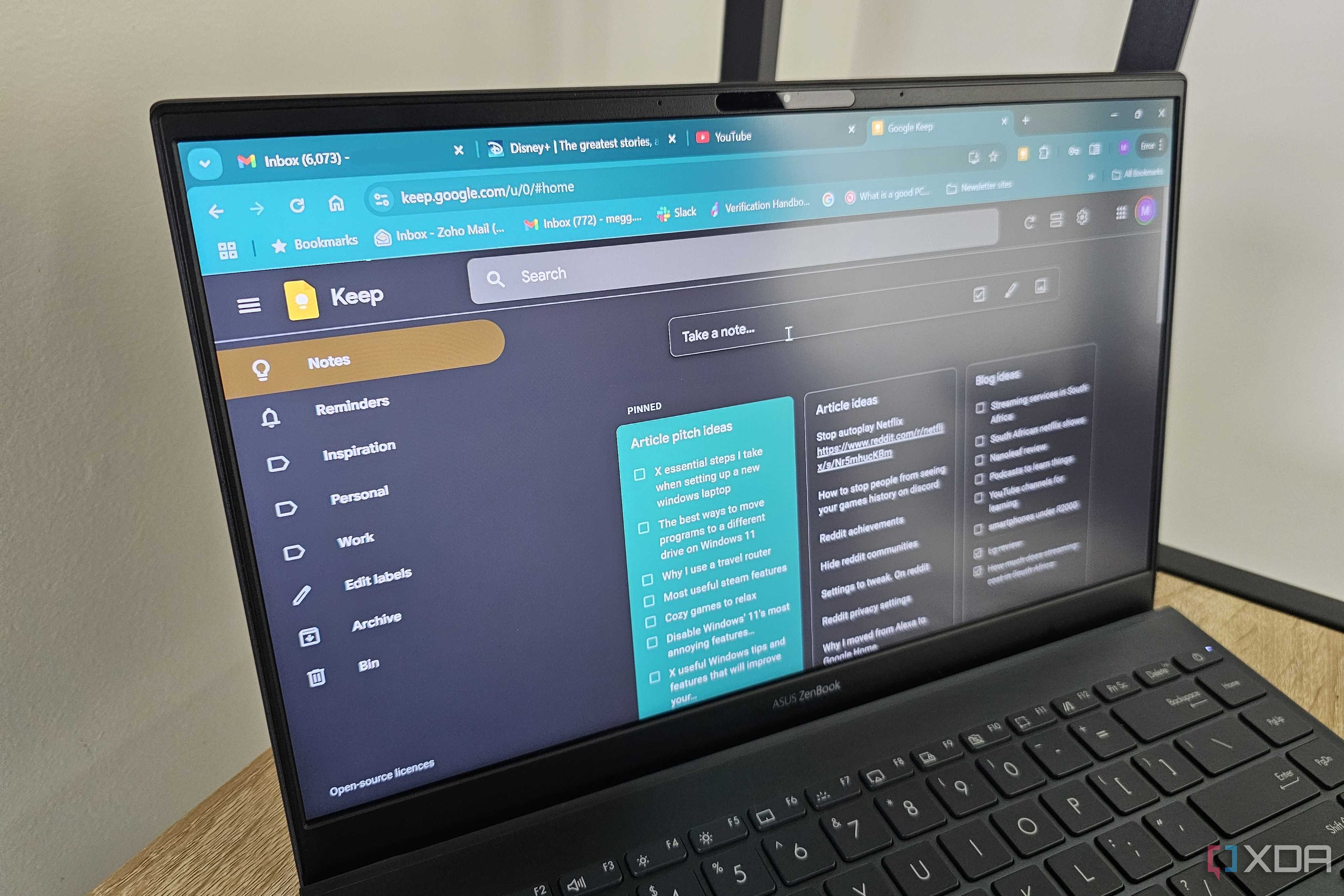 the google keep website on a laptop