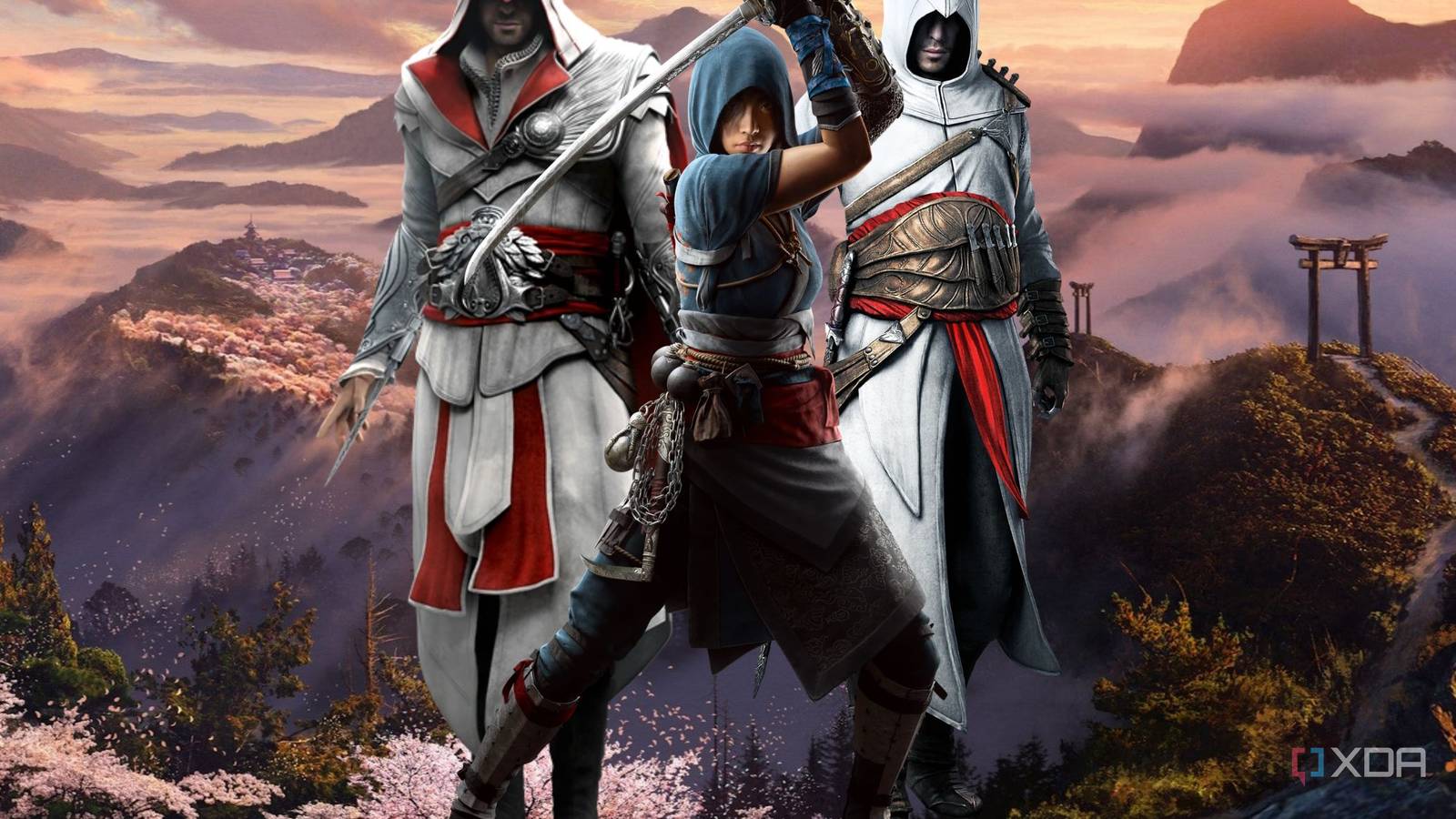 Assassin's Creed Shadows Naoe with Ezio and Altair