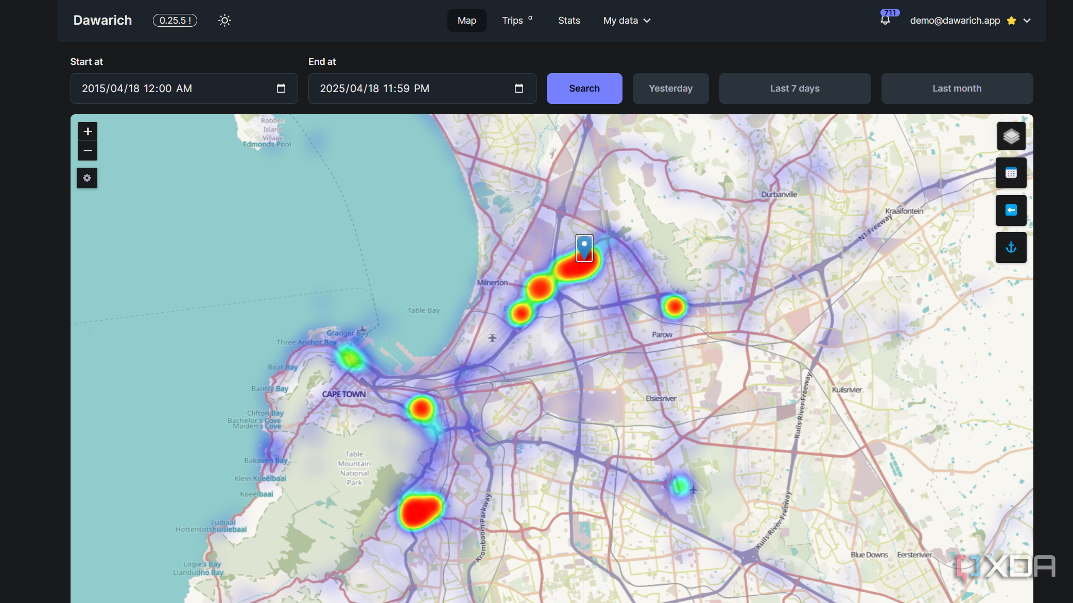 heatmap for cape town in dawarich