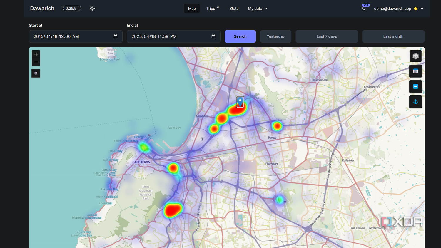 heatmap for cape town in dawarich