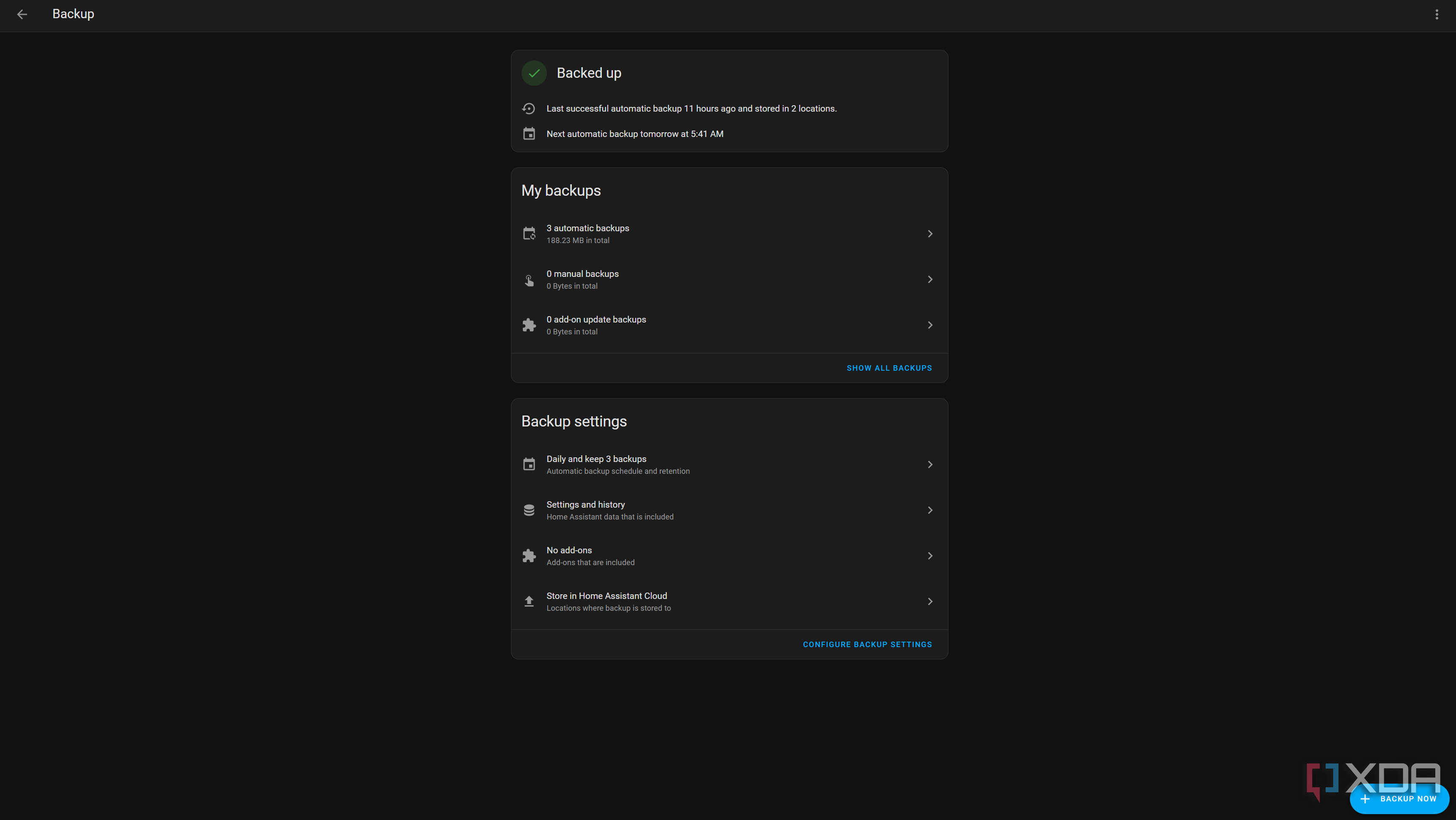 Home Assistant backup options