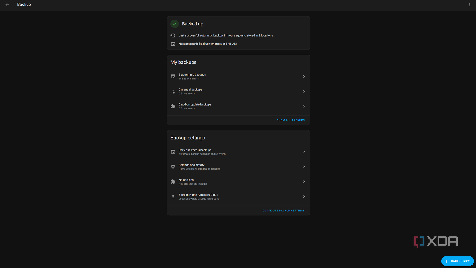 Home Assistant backup options