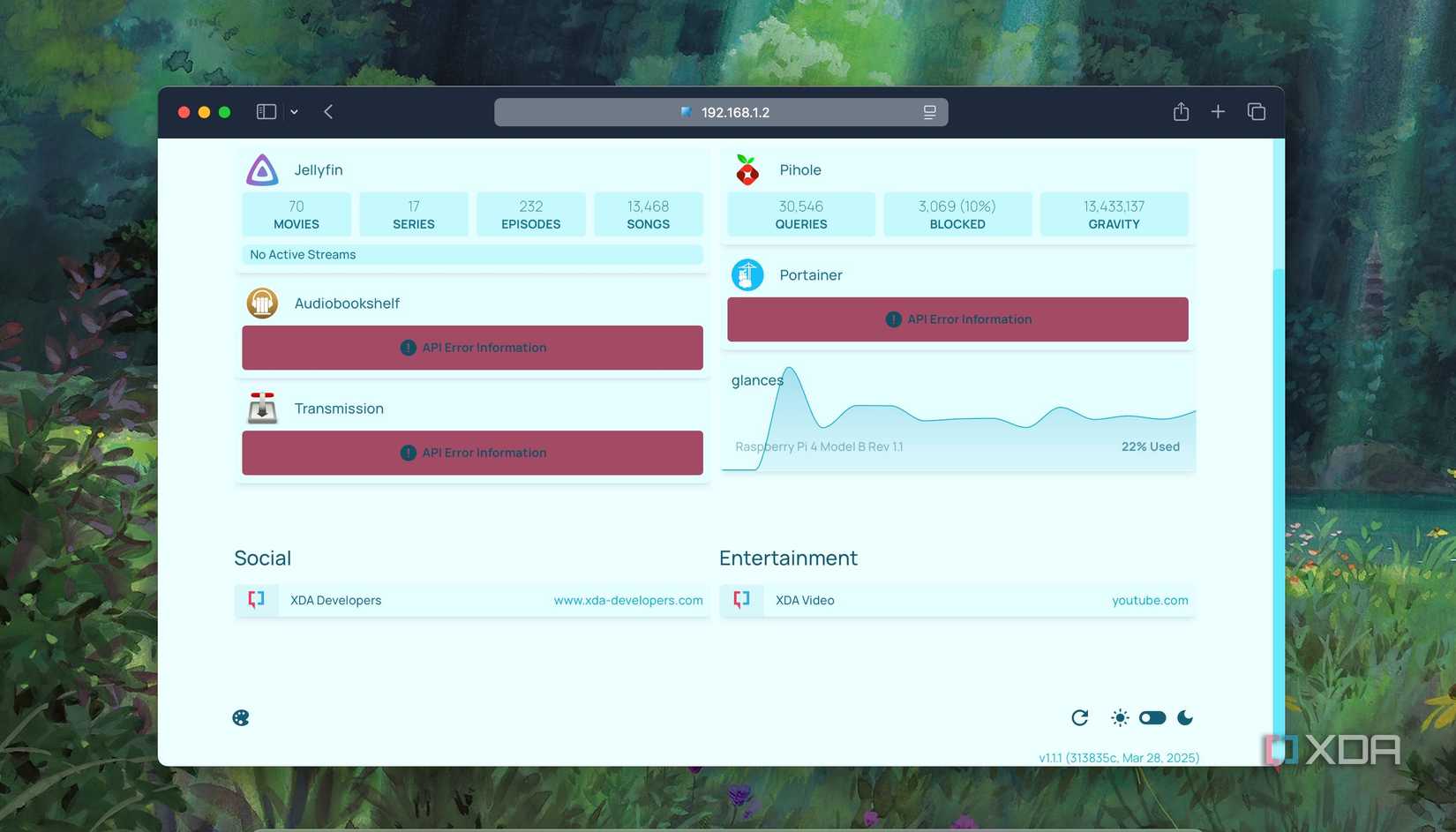 A screenshot of day-time view mode of the Homepage Dashboard