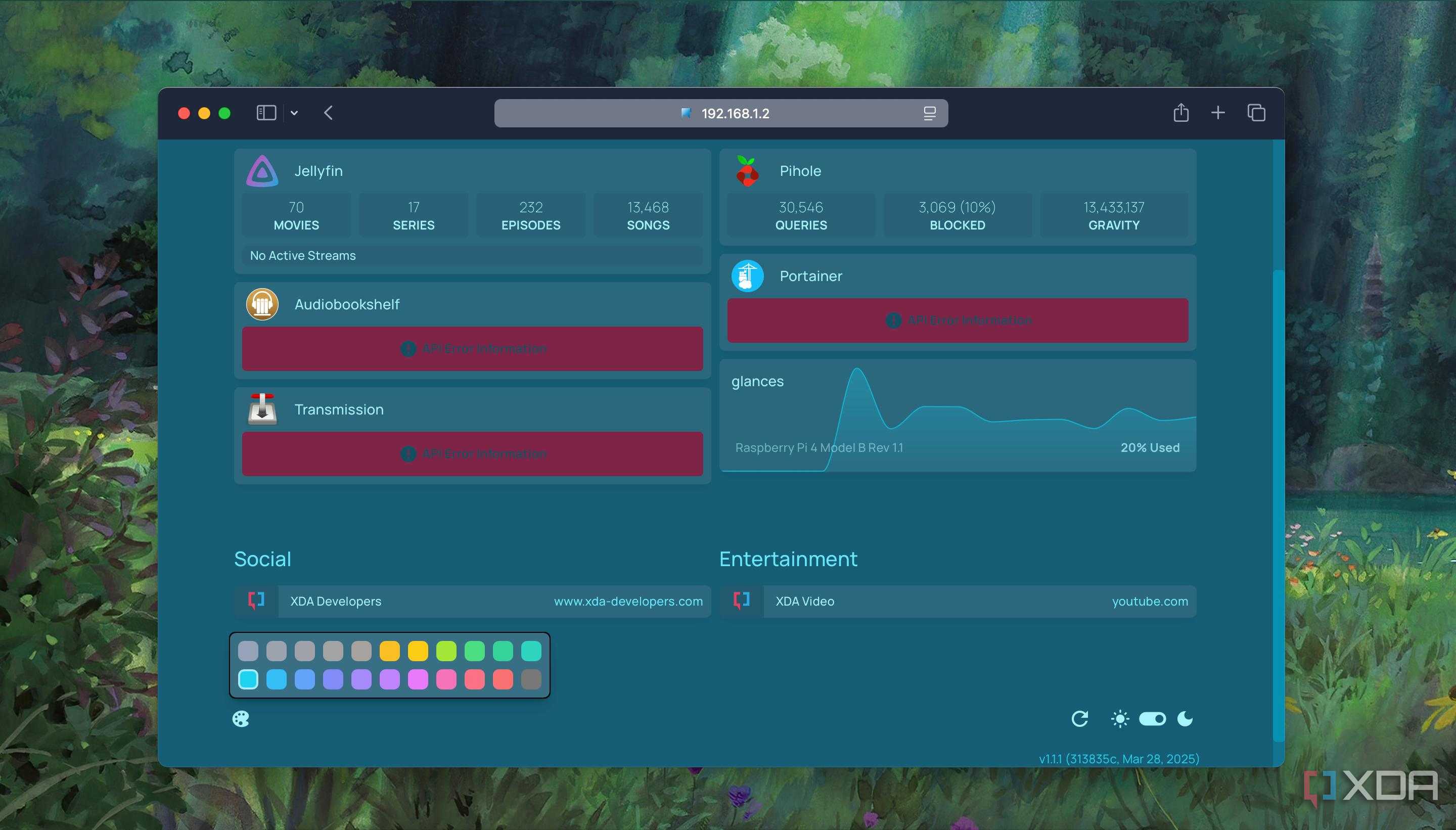 A screenshot of Color Palette picker to adjust background in Homepage dashboard