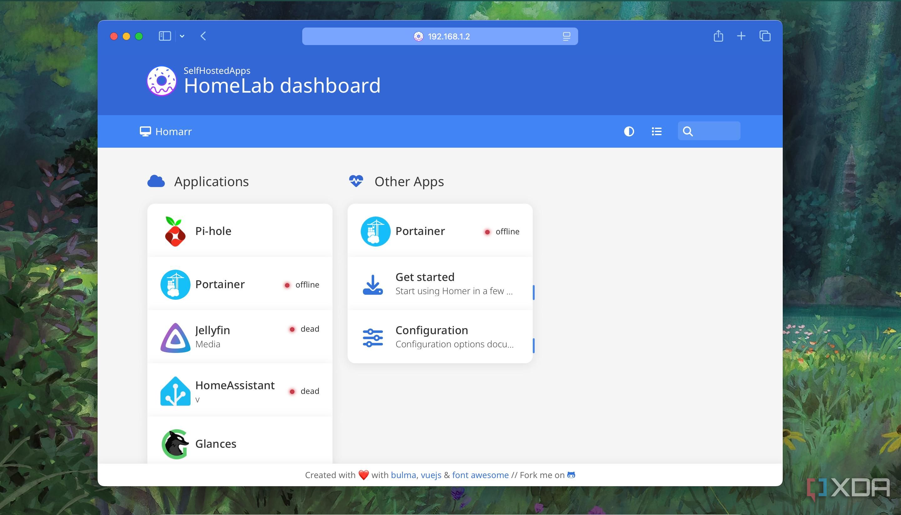 App cards appearing in stacked view on Homer dashboard