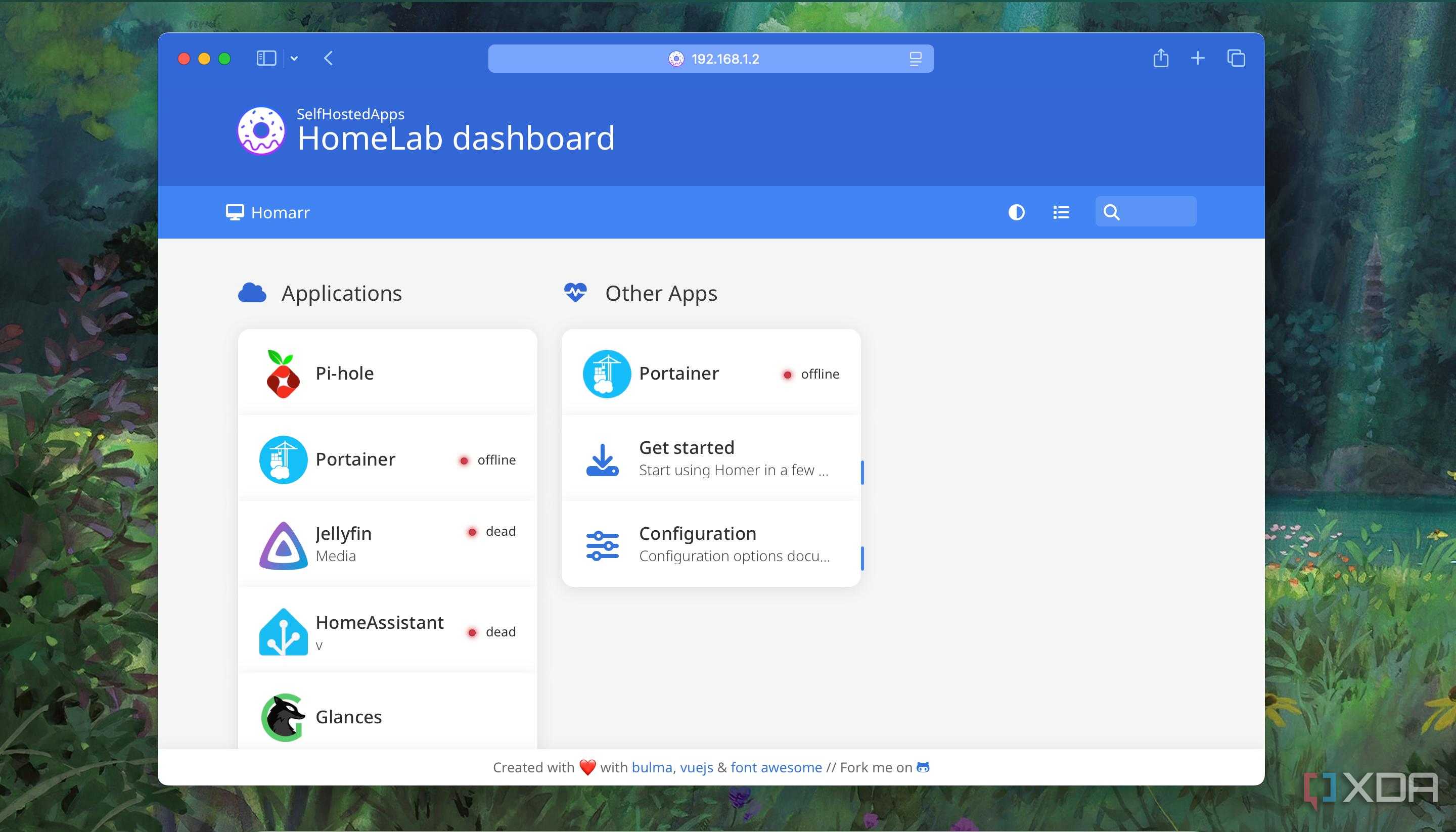 App cards appearing in stacked view on Homer dashboard