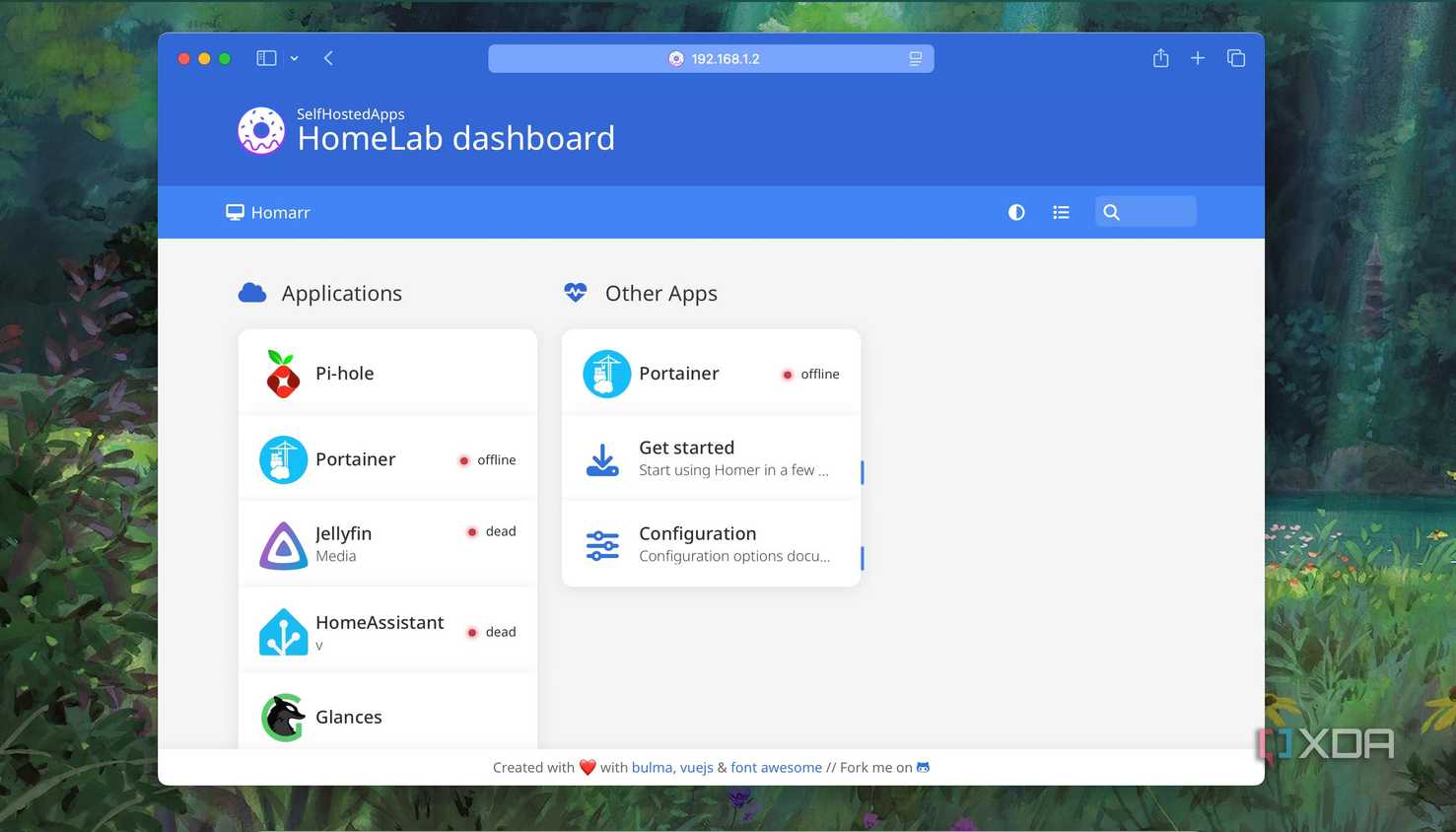 App cards appearing in stacked view on Homer dashboard