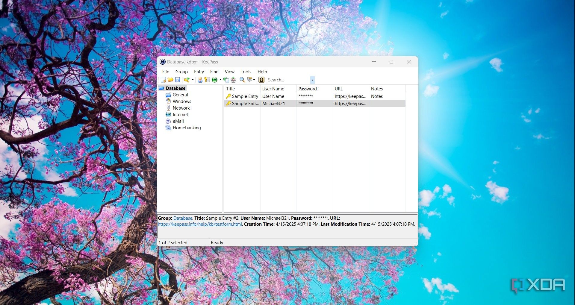 Screenshot of KeePass main window on Windows 11