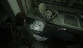 A screenshot from the game The Last of Us Part II, showing Ellie looking at empty drawers.