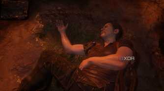 A screenshot from the game The Last of Us Part II, showing Abby dead.