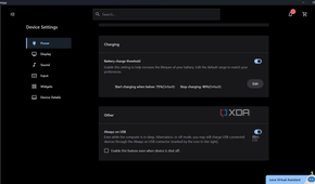 Screenshot of battery charge threshold in Lenovo Vantage