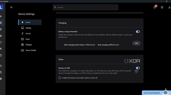 Screenshot of battery charge threshold in Lenovo Vantage
