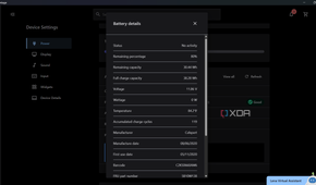 Screenshot of the laptop battery details in Lenovo Vantage