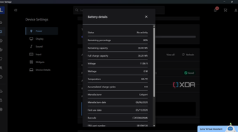 Screenshot of the laptop battery details in Lenovo Vantage