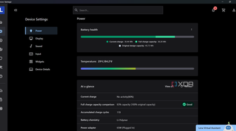 Screenshot of the battery health indication in Lenovo Vantage app